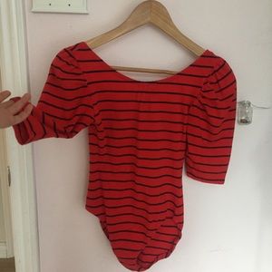 Vintage striped bodysuit with puffy sleeves